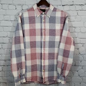 Lightweight plaid cotton linen long sleeve men's L